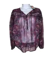 NEW Rock 47 By Wrangler Chiffon Blouse Purple Pink And Black Womens Size Small
