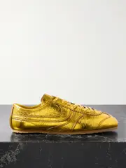[Dries Van Noten] Dries Van Noten - Paneled Metallic Crinkled-leather Sneakers - Gold - IT38 IT 38 Gold