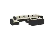 10 Piece Garden Lounge Set with Cushions Poly Rattan Black vidaXL