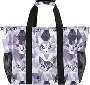 [sanluoli] Totes Collapsable Beach Tote With Compartments Canvas Laundry Totes, Cats Face Lilac and Silver Gray Seamless Picture, 1 size