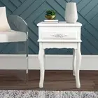 Antique White Nightstand Wood Console Table w/ Rosebuds, 1-Drawer Side Table