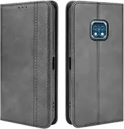 [HualuBro] Nokia XR20 Case, Retro PU Leather Magnetic Full Body Shockproof Stand Flip Wallet Case Cover with Card Holder for Nokia XR20 Phone Case (Black)