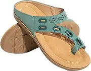 [JSMY] Women Orthopedic Comfy Sandals Three Arch Support Design Ladies Summer Leather Flip Flops Clip Toe Breathable Casual Beach Travel Shoes,Green,40
