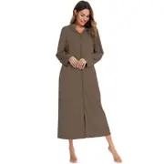 Nevenka Womens Hooded Zipper Bathrobe with Pockets Full Length Nightgown-Light Brown
