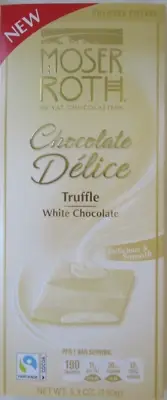 6 BARS MOSER ROTH WHITE CHOCOLATE DELICE TRUFFLE FILLED 5.3 OZ BAR