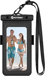 HOTEMIA Waterproof Cell Phone Pouch Floating, Float Phone Case Dry Bag with Neck Lanyard and Armband, Fits iPhone and All Cell Phones(Plus Size, Black Floating)