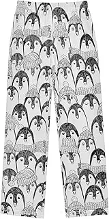 [ZZXXB] Retro Penguin Boys Long Pants Soft Trousers Elastic Waist Kids Lounge Bottoms with Pockets S-XL