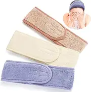 Spa Facial Headband – 3 Pcs Adjustable Makeup Head Wrap with Magic Tape, Sweat Hair Towel for Sport, Face Wash and Shower