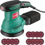 HYCHIKA Random Orbital Sander, 300 W Sander 6000-13000 rpm, 6 Speeds, with 12 Sandpaper (8 Holes, 125 mm), Sander with Extraction, Dust Catcher Container