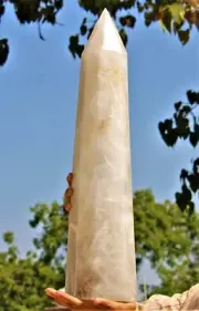 Huge 13.4" White Milky Quartz Crystal Healing Charged Decor Stone Obelisk Tower