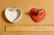 HTF Lefton 2475 Porcelain Big-Eared Mouse w/ Phone on Heart Shaped Trinket Box