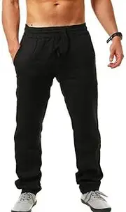 [Percle] Men's Casual Long Pants Linen Pants - Loose Lightweight Casual Trousers Summer Yoga Beach Trousers