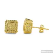 Canary Gold CZ Octagon Cube Stud Earrings Unisex