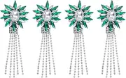 uxcell 4Pcs Rhinestone Crystal Applique, 11 x 4cm Crystal Fringe Shoulder Epaulette Tassel Chain Sewing Applique Patches for Party Dresses Clothes Shoes DIY Craft, Blue Green