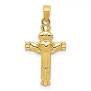 14K Yellow Gold Claddagh Cross Charm