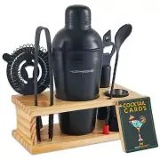 Mixology Bartender Kit - 8-Piece Black Matte Cocktail Shaker Set with Pine Wo...