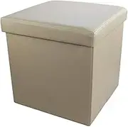 Storage Ottoman Bench Stool Leather Footstool,Folding Cube Toy Box Organizer Box Pouf Chest Single Seat-Beige 38x38x38cm(15x15x15inch)