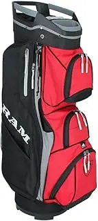 Ram Golf Deluxe Cart Bag with 14 Full Length Dividers and Putter Hole (Black/Red/Silver)