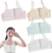 [AZIDWERYQ] 4Pcs Girls Bras, Stretchy Girls Sports Bras 10-12 with Light Paddings, Breathable Skin-Friendly Wireless Cotton Bra for Everyday Wear, Dance, Sports 10-12