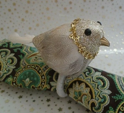 Pier 1 Sparkly Gold Bird Sequins & Feathers Napkin Ring