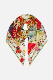 LARGE CRYSTALLED SILK SQUARE SCARF AROMATIC TIGER FLOWER