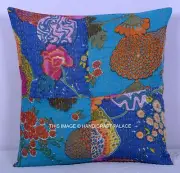 16" CUSHION PATCHWORK PILLOW COVER INDIAN COTTON KANTHA QUILTED DECORATIVE POUFS