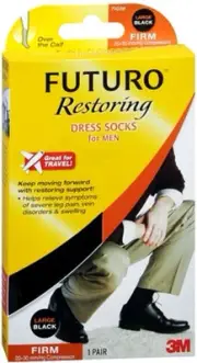 FUTURO Compression Dress Socks for Men, Firm, Large Black (Pack of 4)