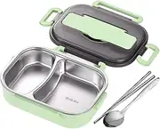 Thermal Lunch Box for Kids, 1L 2 Compartments Stainless Steel with Cutlery & Lid, Portable for School, Office