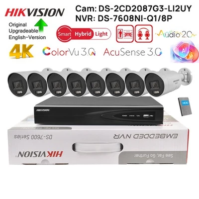 Hikvision 8CH 4K ColorVu Security CCTV System 8MP Bullet IP Camera Dual-Mic POE