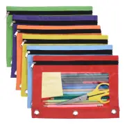12 Pack Pencil Pouch Clear Window Zipper Binder Pouch 6 Colors
