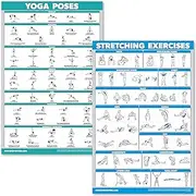 QuickFit Yoga Poses and Stretching Exercise Poster Set - Laminated 2 Chart Set - Yoga Positions & Stretching Workouts