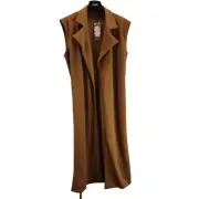 boohoo womens duster waist coat camel belted sleeveless size s/m