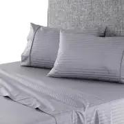 Onkaparinga King Bed Sheet Set w/Pillowcases 100% Cotton Chilton Stripe Silver