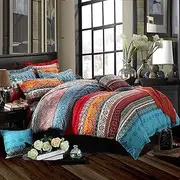 Luxton Striped Boho Quilt Cover Set, Double Size 3pcs Mandala Bohemian Floral Doona Cover Set, Double Size