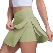 [Generic] Running Skirts for Women with Leggings Waisted Athletic Skorts Workout Sports Yoga Skirts Skirt Sewing Patterns for Women Plus Size (#A-Green, S)