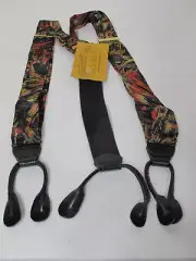 Pelican Suspenders Braces Abstract Earthtones Silk with Leather Button Fasteners