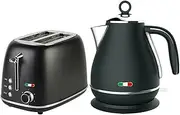 Vintage Electric 2 Slice Toaster & Kettle Combo Stainless Steel - Black