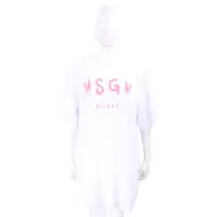 在飛比找Yahoo奇摩購物中心優惠-MSGM 塗鴉粉字母白色短袖長版TEE 洋裝