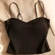 Women Solid Camisole Build in Bra Tank Top Bottom Inner Outer Wear Bustier Club