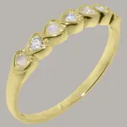 Solid 10k Yellow Gold Cubic Zirconia & Natural Opal Womens Eternity Ring