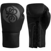 NEW Powrbox Pinnacle Shadow Matte Black/Grey Lace Up Boxing Gloves
