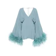 [Taller Marmo] Taller Marmo Feather-trim Mini Dress 40 IT BLUE