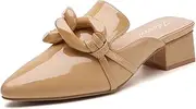 [Tilocow] Chain Decor Mules Heels for Women Pointed Toe Heeled Sandals Women Chunky Heel Mules Womens Slide Shoes