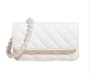 B02 White Imitation Pearl Chain Chest Bag Rhombus One-shoulder Diagonal Bag Women