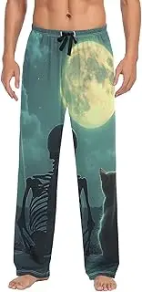 [PDZRMY] Pajama Pants Skeleton Cat Watch Moon for Men Men's Separate Bottoms, Lounge Pants with Pockets S