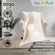 SOGA 200X230cm Throw Blanket Knitted White Chenille Fleece