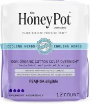 (2PK) Honey Pot Company Cotton Overnight Pads w/ Wings, 12 Count 851669008759