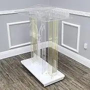 Church Podium Pulpit with Wheels, Acrylic Podium with Led Light, Transparent Lecterns Rollers& Vertical Reading Platform, Podium Stand for Classroom,pulpitos para Iglesias, Pulpits for Churc