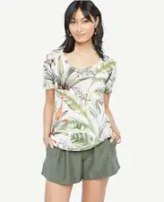 Ann Taylor - SMALL Cream Linen Tropical Print Sunday $40.00 (T9A)