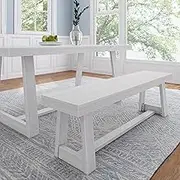 Plank+Beam 60 Inch Farmhouse Dining Bench, Solid Wood Entryway Bench, Wooden Outdoor Bench, Kitchen Dining Seat, Dining Room, Home Office, Living Room Furniture, Easy Assembly, White Wirebrush